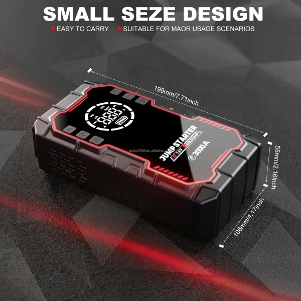Booster de batterie 4 en 1 3000A 20000 mAh avec compresseur 150 PSI, powerbank et lampe LED