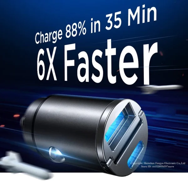 Chargeur allume-cigare USB-C 30W charge rapide PD + USB QC