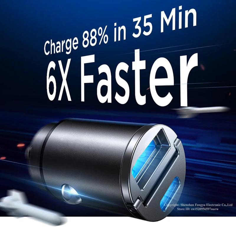Chargeur allume-cigare USB-C 30W charge rapide PD + USB QC
