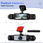 Dashcam 4 caméras 1080P à écran tactile 3,16"