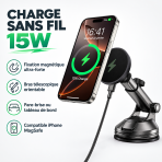 Support téléphone voiture magnétique avec chargeur sans fil 15W