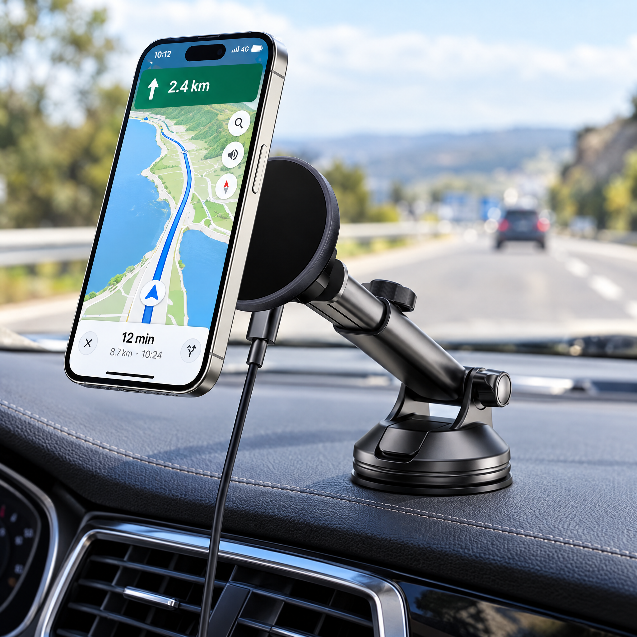 Support téléphone voiture magnétique avec chargeur sans fil 15W