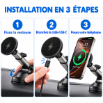 Support téléphone voiture magnétique avec chargeur sans fil 15W