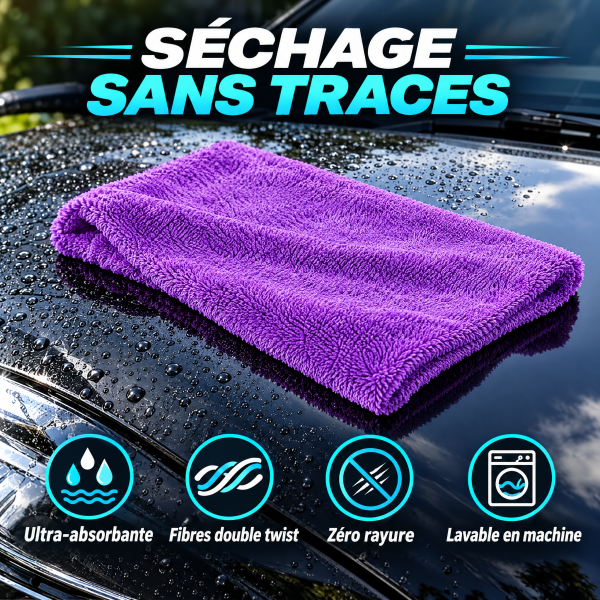 Serviette de séchage voiture en microfibre double twist 70/30